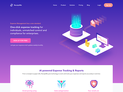 AI Powered Expense Tracking & Reports Landing Page free freebie download machine learning ai mobile app development company mobile technology web onboarding future gradient ramotion norde mixpanel reports graphs money charts rohit mondal rajat mehra