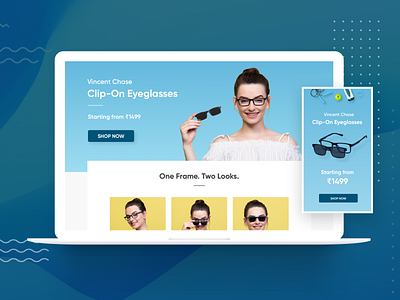 Landing Page - ClipOns | Eyeglasses | Sunglasses fashion model eyewear isometric patterns lenskart warby parker mobile web ipad tablet rohit mondal design bangalore website design desktop mobile