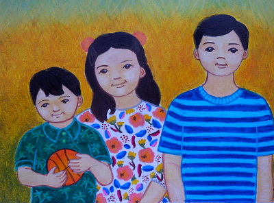 My Nephews and Niece illustration oil pastels