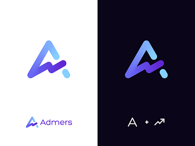 Admers logo proposal a ads blue branding design flat graph lightning logo marketing minimalist profit simple vector