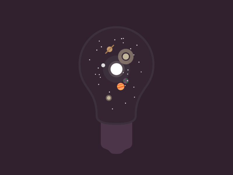 Idea animation bulb dark flat idea illustration loop motion planets solar system space spinning