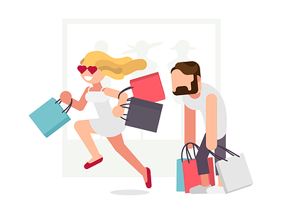 Shopping illustration bags characters colorful dress hair illustration mall minimalist people shopping simple woman