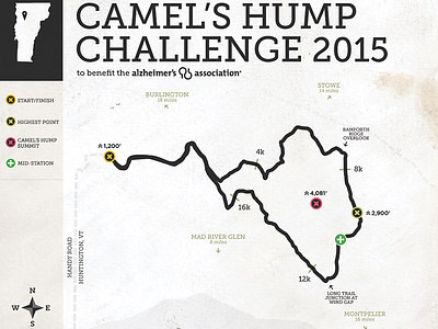 Camel's Hump Challenge Map infographic information map print style