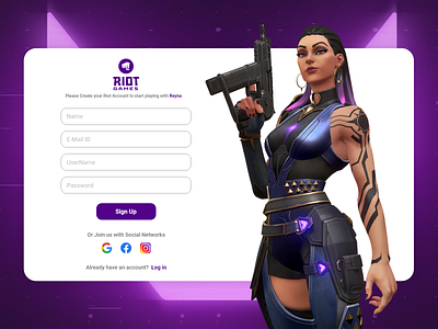 Riot Games Reyna Sign-up Screen design gaming minimal riot games riotgames riotvisualdesign ui uidesign ux valorant web