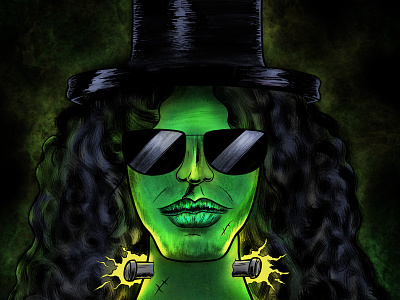 Slash - Halloween Tribute 80s album art frankenstein gnr green guns n roses halloween hard rock horror illustration metal poster rock rock star slash
