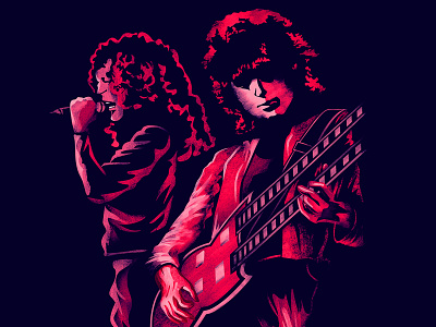 Rock Duo - Led Zeppelin album art art design guitar guitarist hard rock illustration illustration art illustration design jimmy page led zeppelin metal pink poster robert plant rock singer vector