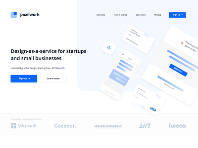 Pixelwork Landing Page daas design agency landing page website
