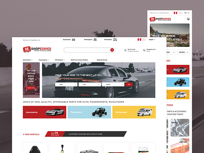 "Shopeddies" Homepage app car design home landing page mobile page produit red store ui uxui web website