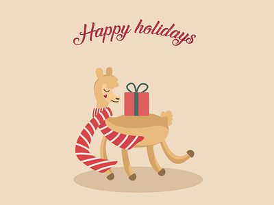 Happy Holidays adobe illustrator alpaca character characterdesign greetingcard holiday card holidays illustration lama postcard vector