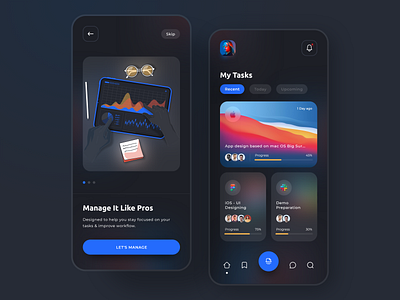 Task Management App adobe xd ahmedabad app blue blur conceptual dark ui freepik glass gujarat india mac manage minimal task task management ui ux