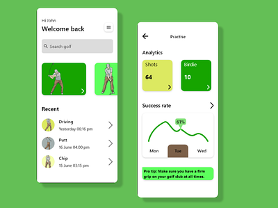 Golf app design sports ui ux