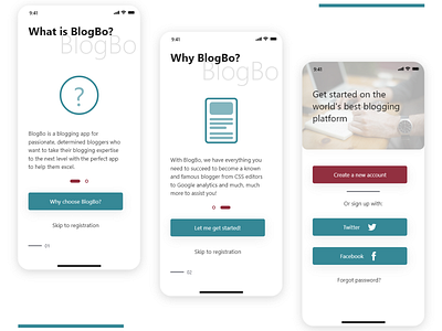 BlogBo app blogging design onboarding ui ux