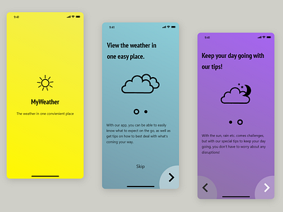 Weather app onboarding app design gradient ui ux weather