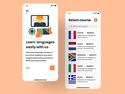 Language app app design intro language onboarding ui ux