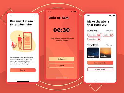 Smart alarm exploration alarm app application clay design ios modern ui user interface