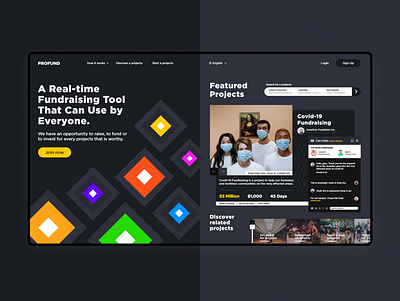 Profund branding crowdfunding dark design fund fundraiser fundraising investing investor ui ux web website