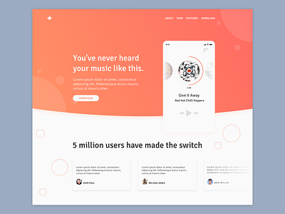 Music app Landing Page app landing page music sketch web design