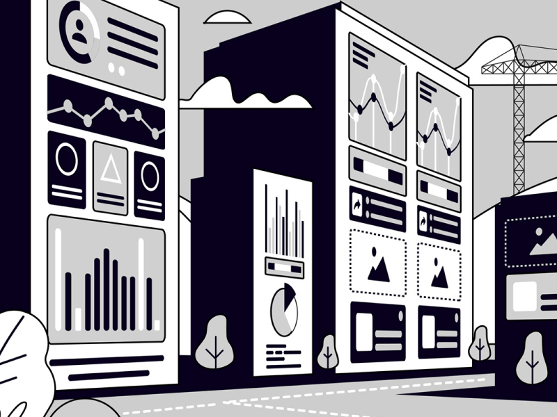 Black and white town illustration 1 by Robert on Dribbble
