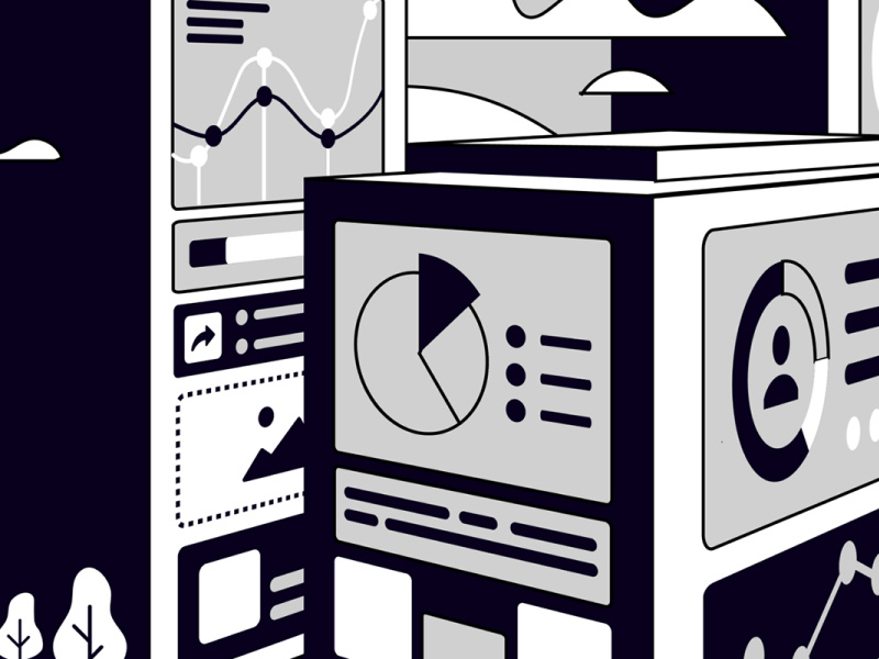 Black and white town illustration 2 by Robert on Dribbble