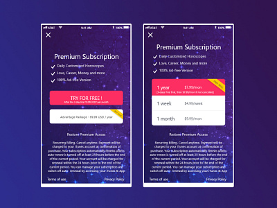 Subscription screen