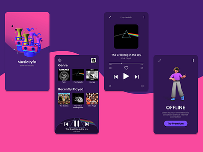 MusicLyfe 3d 3d animation character design illustration music music app music player ui ux