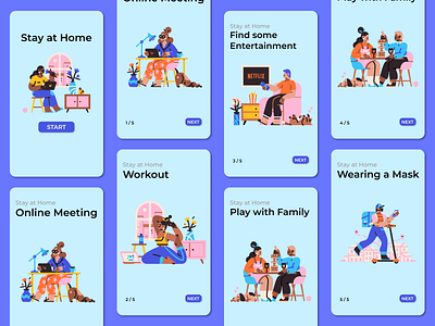 Stay at Home app art character characters covid design illustration mobile mobile app mobile design mobile ui ui ux vector