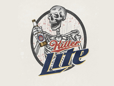 Killer Lite beer beer art crosshatch crosshatching drawing illustration procreate retro shading skeleton skull spooky vintage