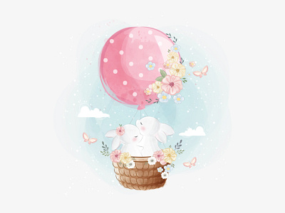 bunny in ballon illustration