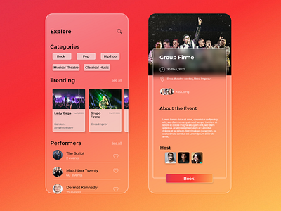 Glass UI- Concert screens for e-tickets app app design dailyui design glass ui inspiration