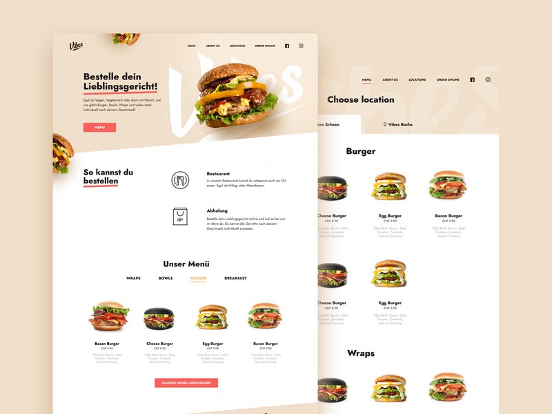 Vibes Restaurant website design clean ecommerce fastfood hamburger shop ui webdesign website wiwi