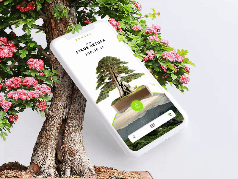 Bonsai time! animation app bonsai clean ecommerce minimal mobile motion shop tree ui ux vensko web design