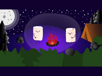 Camping marshmallows! campfire camping cartoon character illustration marshmallow