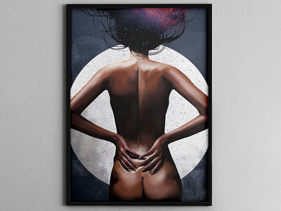 "Space" by Masha Van for Intalence Art art digital art girl illustration moon mystic nude portrait