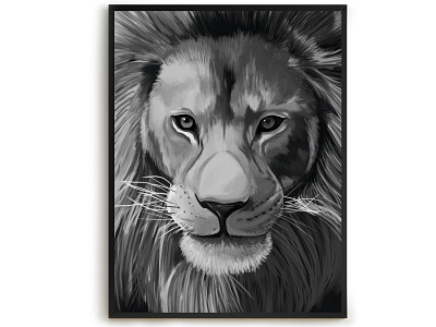 "Lion" by Masha Van for Intalence Art animal art black and white cat digital art digital illustration drawing idea illustration lion power