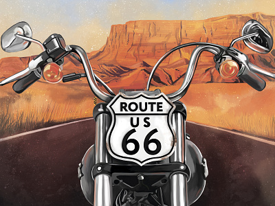 "Route 66" by Masha Van for Intalence Art art digital art digital illustration illustration motorcycle painting road road 66 travel