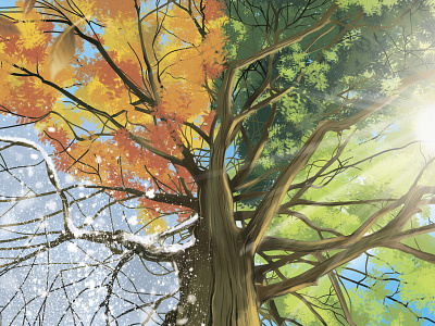 "Seasons" by Masha Van for Intalence Art art digital art digital illustration idea illustration painting seasons tree