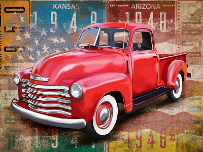 "Chevrolet 3800 Pickup Truck" by Masha Van for Intalence Art retro cars