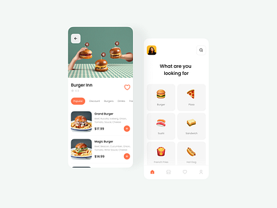 Delivery App UI app application burger delivery design green illustration mobile orange platform ui