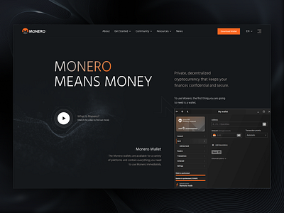 Website Сoncept for Monero blockchain branding crypto wallet cryptocurrency design illustration logo monero nft typography ui ux web design