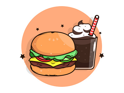 Burger with float burger design fastfood flatdesign graphic design icon illustration logo milk minimal vector