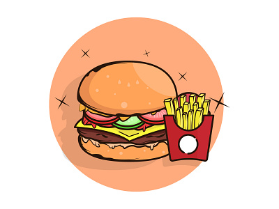 Burger with french fries burger design fastfood flatdesign graphic design icon illustration logo minimal vector