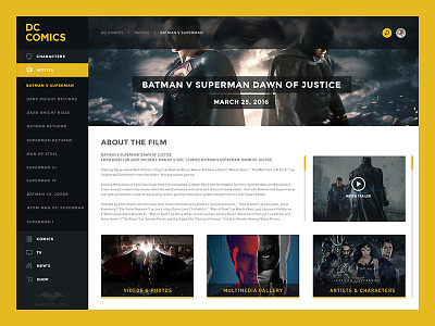 Redesign concept for DC Comics (Batman V. Superman) batman design flat movie redesign superman ui ux web