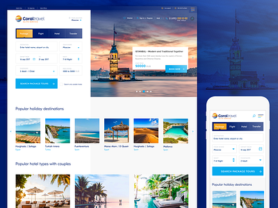 Coral Elite - Travel & Tourism B2C app b2c blue booking design flight holiday mobile responsive travel ui ux web