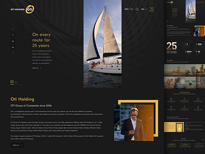 On every route for 25 years-full size black clean corporate dark elite gold golden one page site simpe ui ux design ux process web