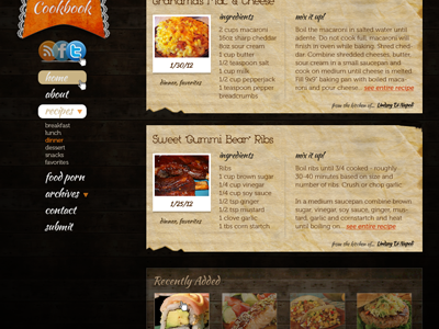 Bookmark Cookbook brown cooking design food orange recipe texture web web design wood wordpress theme