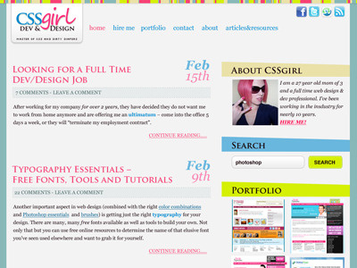 The new CSSgirl blog design blue brown green pink