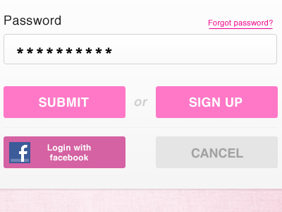 Login Screen button flat grey login pink