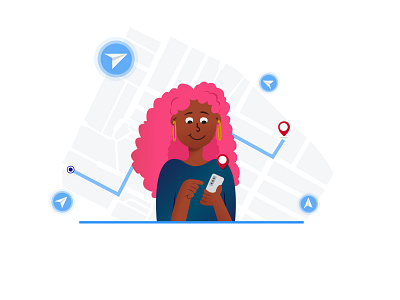 Woman using a map design illustration illustrator location map