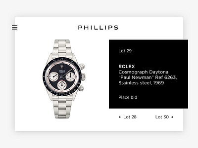 Phillips Concept auction card menu shop watches web