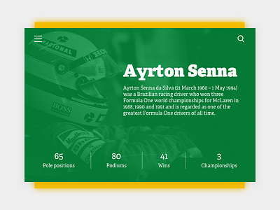Daily UI #06 - User Profile 006 ayrton senna brazil card daily dailyui formula 1 profile racing ui user